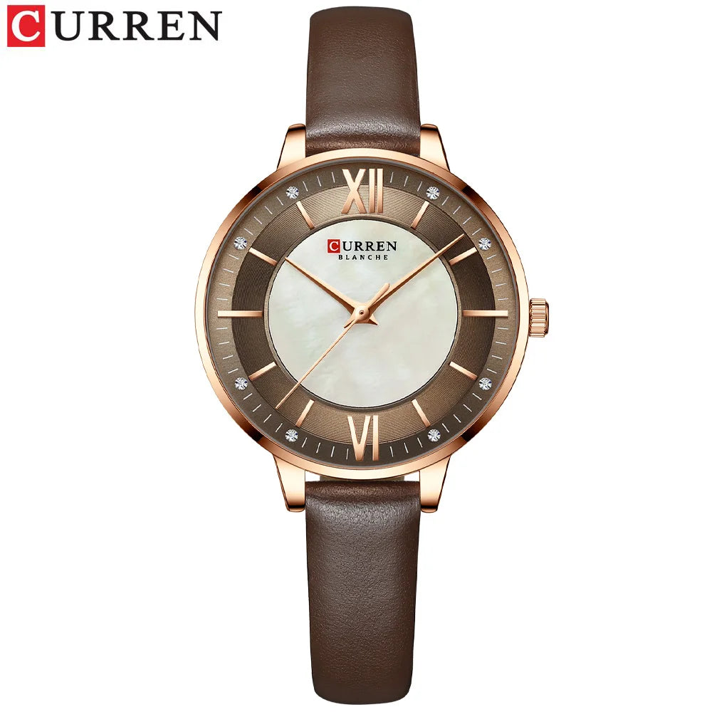 Women Watches CURREN Lux Elegant Ladies Wristwatch with Leather Bracelet Royal Blue Часы Женские