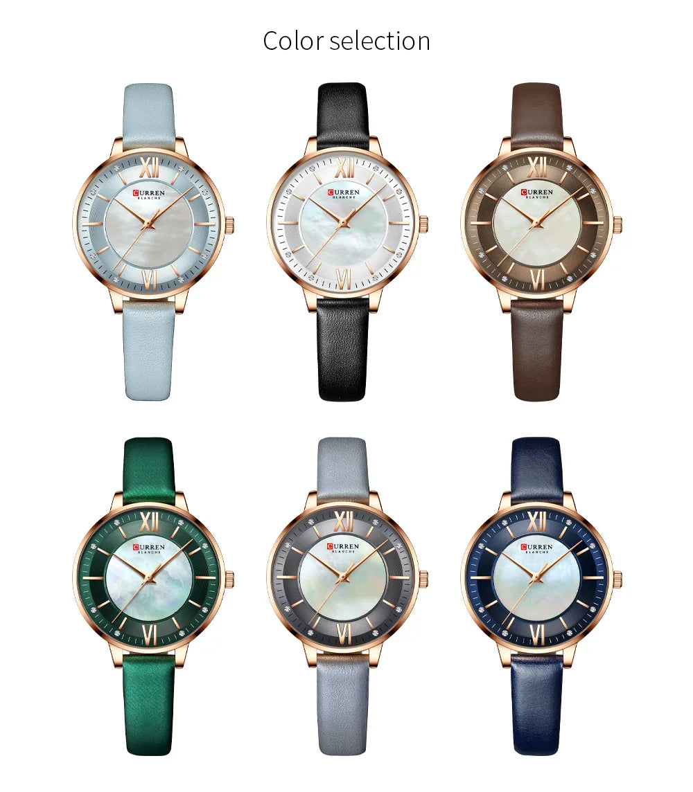 Women Watches CURREN Lux Elegant Ladies Wristwatch with Leather Bracelet Royal Blue Часы Женские