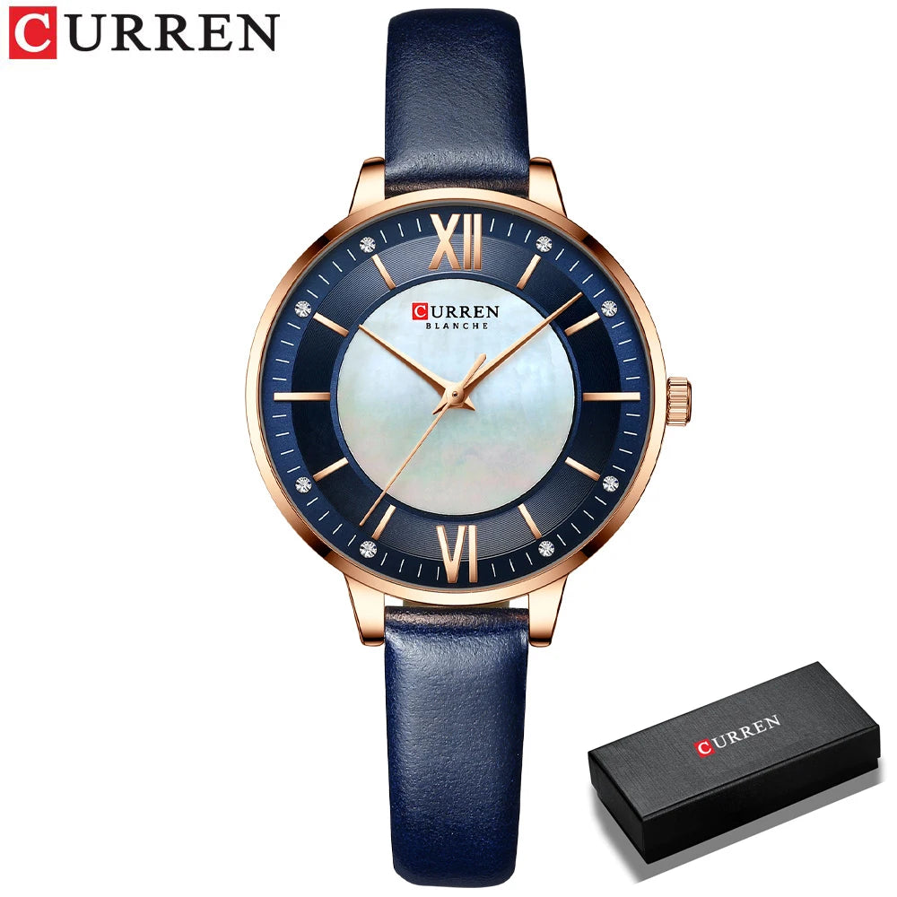 Women Watches CURREN Lux Elegant Ladies Wristwatch with Leather Bracelet Royal Blue Часы Женские