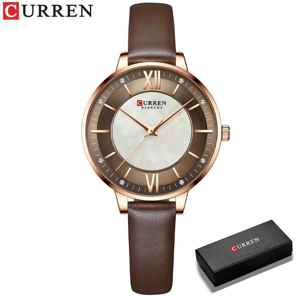 Women Watches CURREN Lux Elegant Ladies Wristwatch with Leather Bracelet Royal Blue Часы Женские