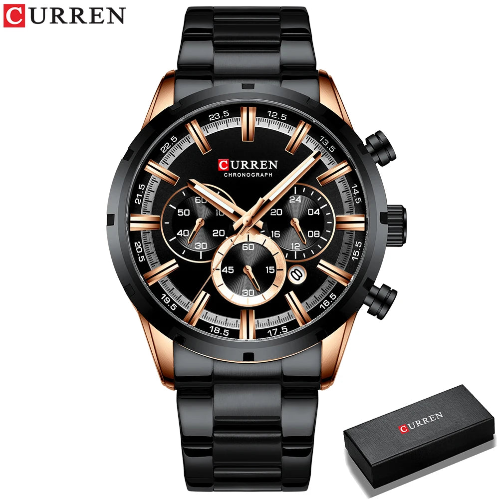 Men Quartz Watches Curren Stainless Steel Waterproof Men Wristwatches