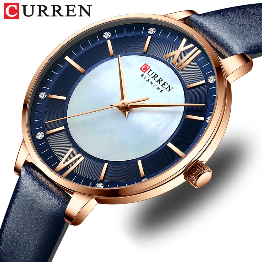 Women Watches CURREN Lux Elegant Ladies Wristwatch with Leather Bracelet Royal Blue Часы Женские
