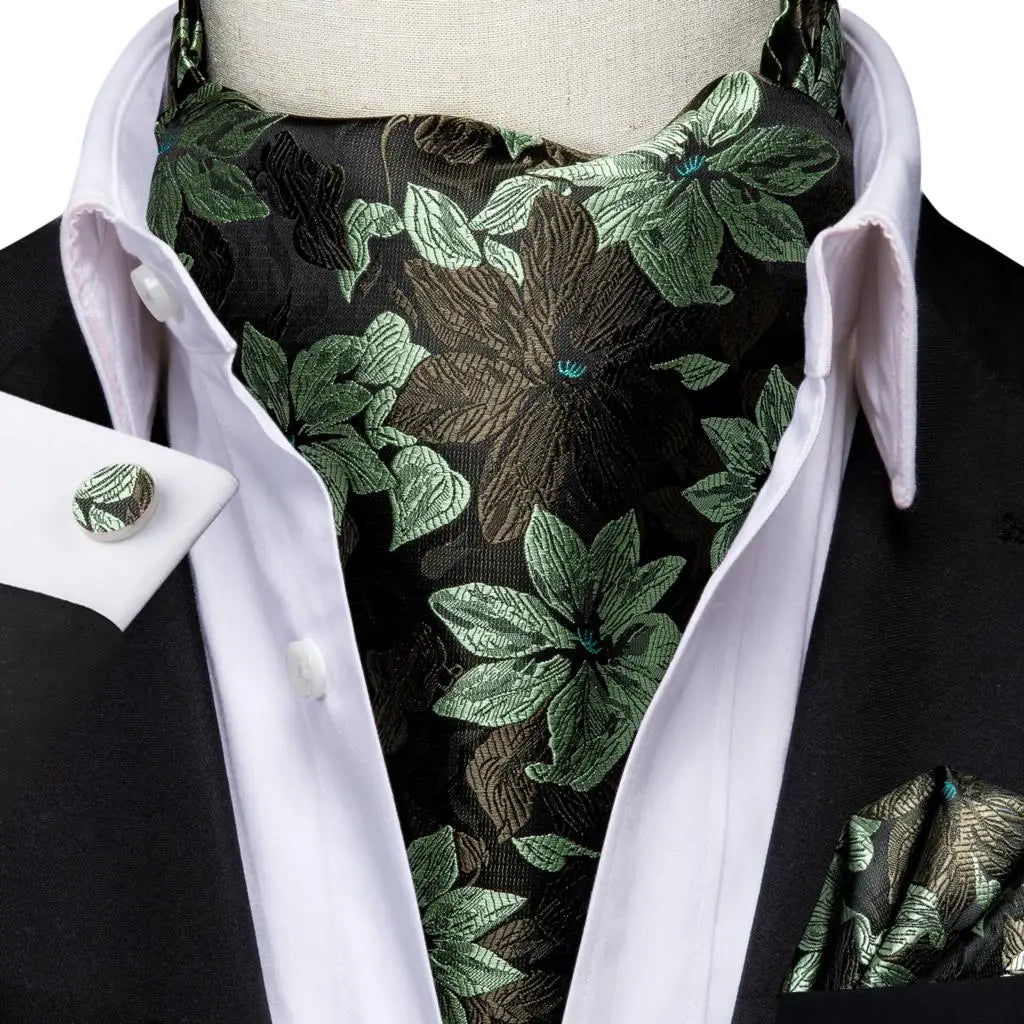 Men's Ascot Pocket Square Cufflinks Set Hi-Tie Silk Jacquard Floral Paisley Cravat Tie Male Formal Wedding Prom