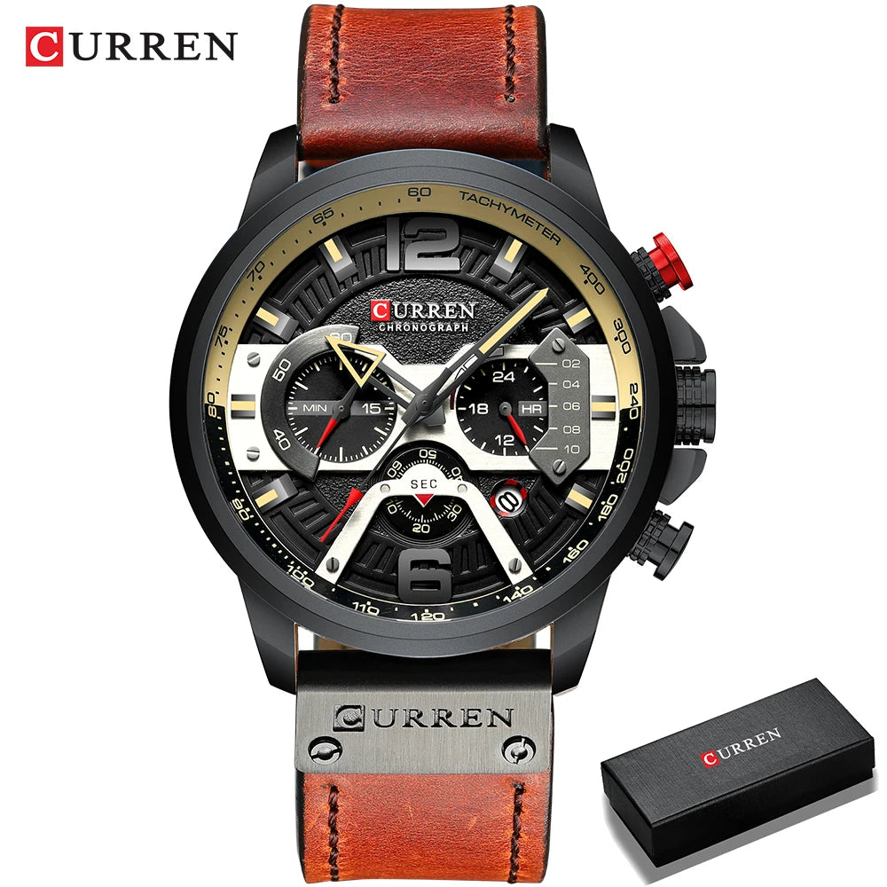 Men Watches CURREN Wristwatch Leather Quartz Watch erkek saat Curren 8329