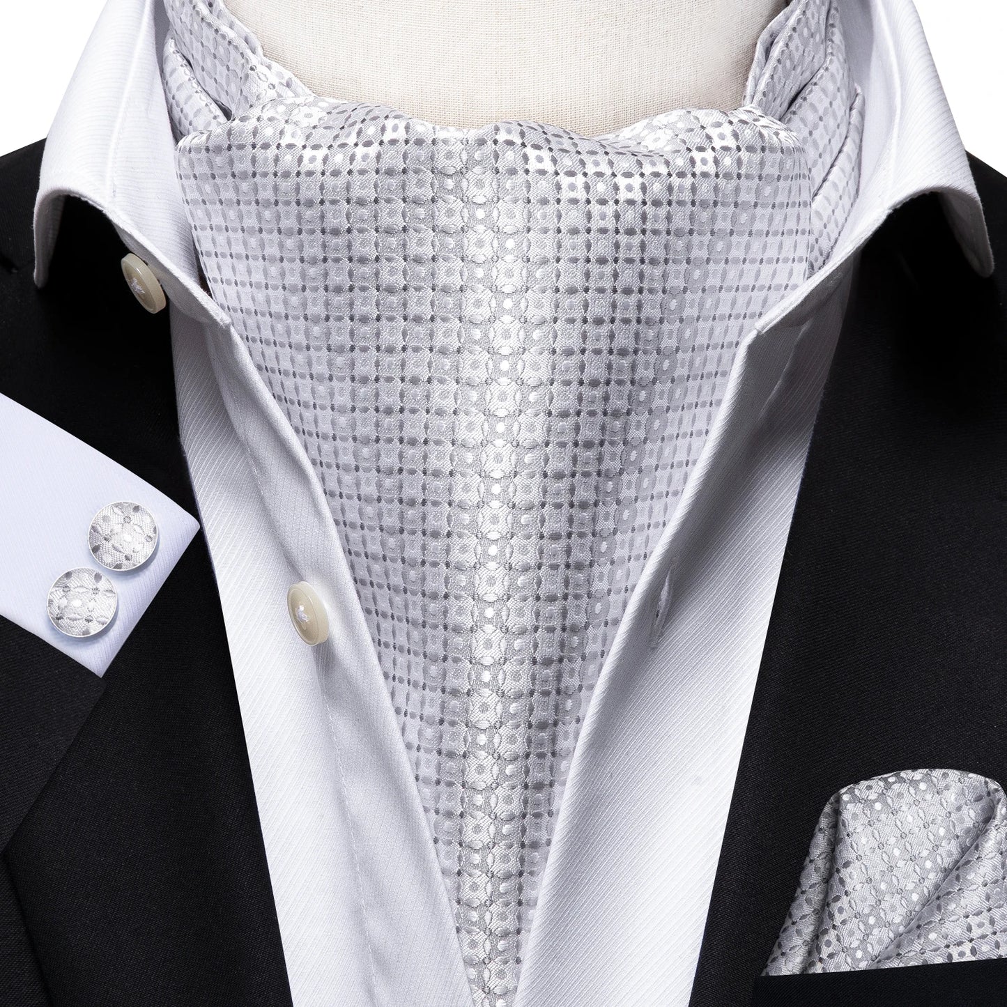 Men's Ascot Pocket Square Cufflinks Set Hi-Tie Silk Jacquard Floral Paisley Cravat Tie Male Formal Wedding Prom