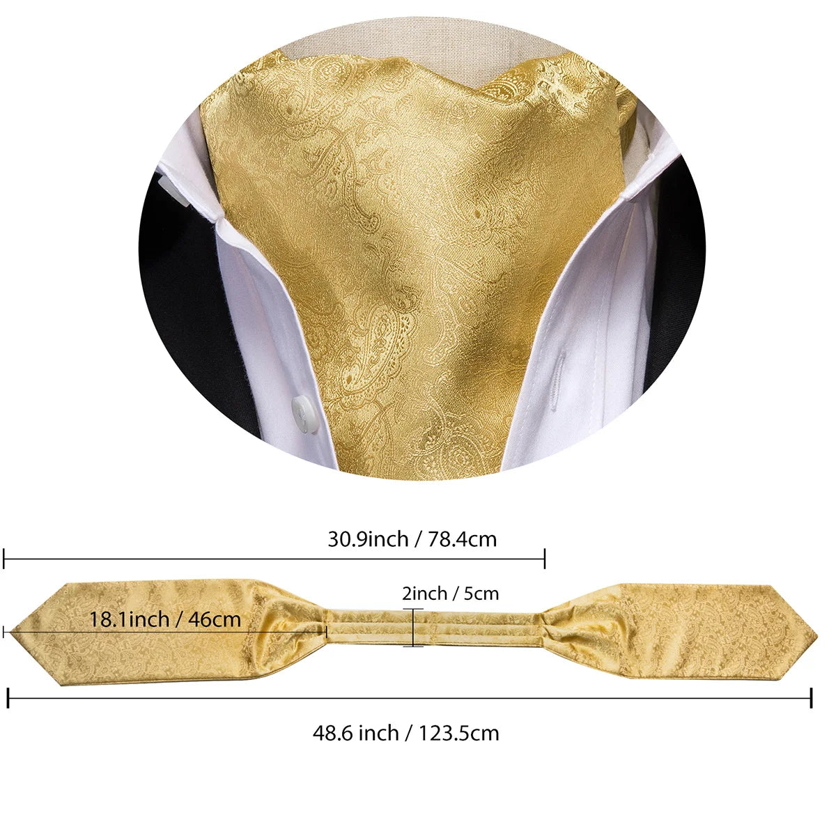 Men's Ascot Pocket Square Cufflinks Set Hi-Tie Silk Jacquard Floral Paisley Cravat Tie Male Formal Wedding Prom