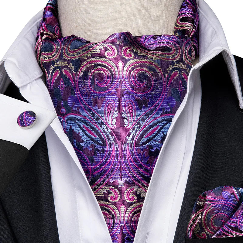 Men's Ascot Pocket Square Cufflinks Set Hi-Tie Silk Jacquard Floral Paisley Cravat Tie Male Formal Wedding Prom