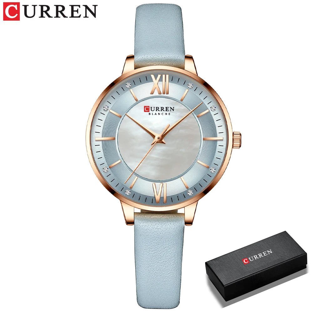 Women Watches CURREN Lux Elegant Ladies Wristwatch with Leather Bracelet Royal Blue Часы Женские