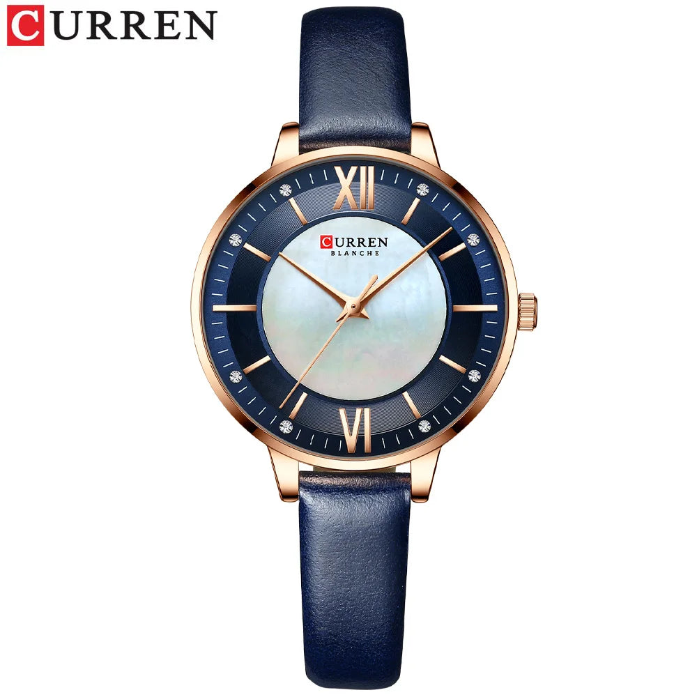 Women Watches CURREN Lux Elegant Ladies Wristwatch with Leather Bracelet Royal Blue Часы Женские