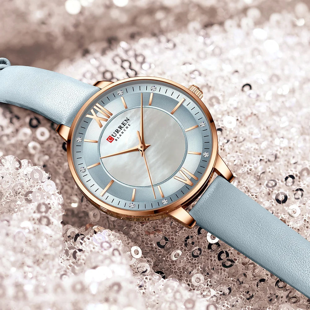 Women Watches CURREN Lux Elegant Ladies Wristwatch with Leather Bracelet Royal Blue Часы Женские