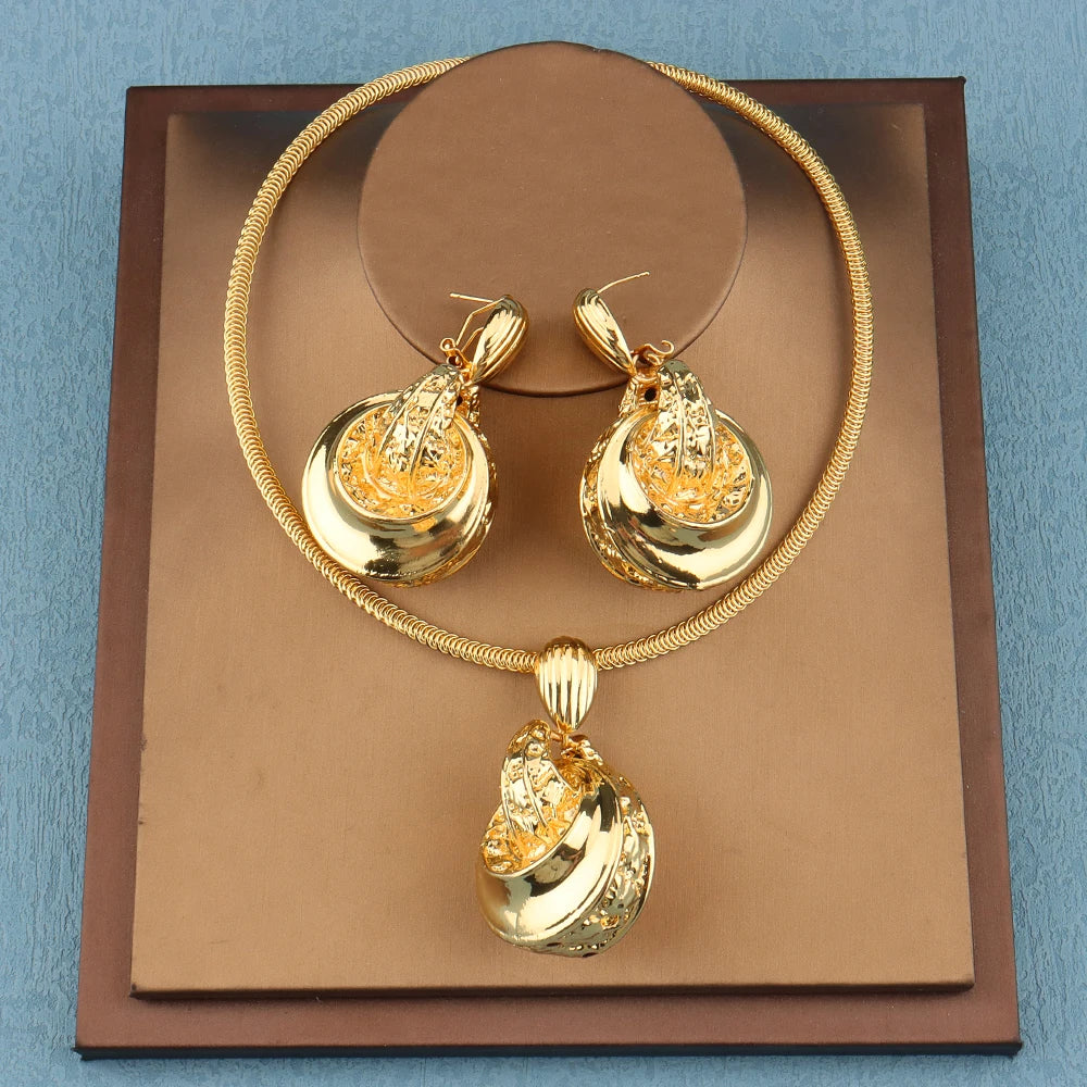 Golden or Silver Color Drop Earrings and Necklace Jewelry Set Pendant Jewelry Set