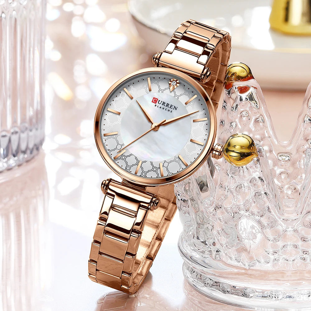 Women Watch CURREN Quartz Wristwatch with Stainless Steel Simple Female Clock