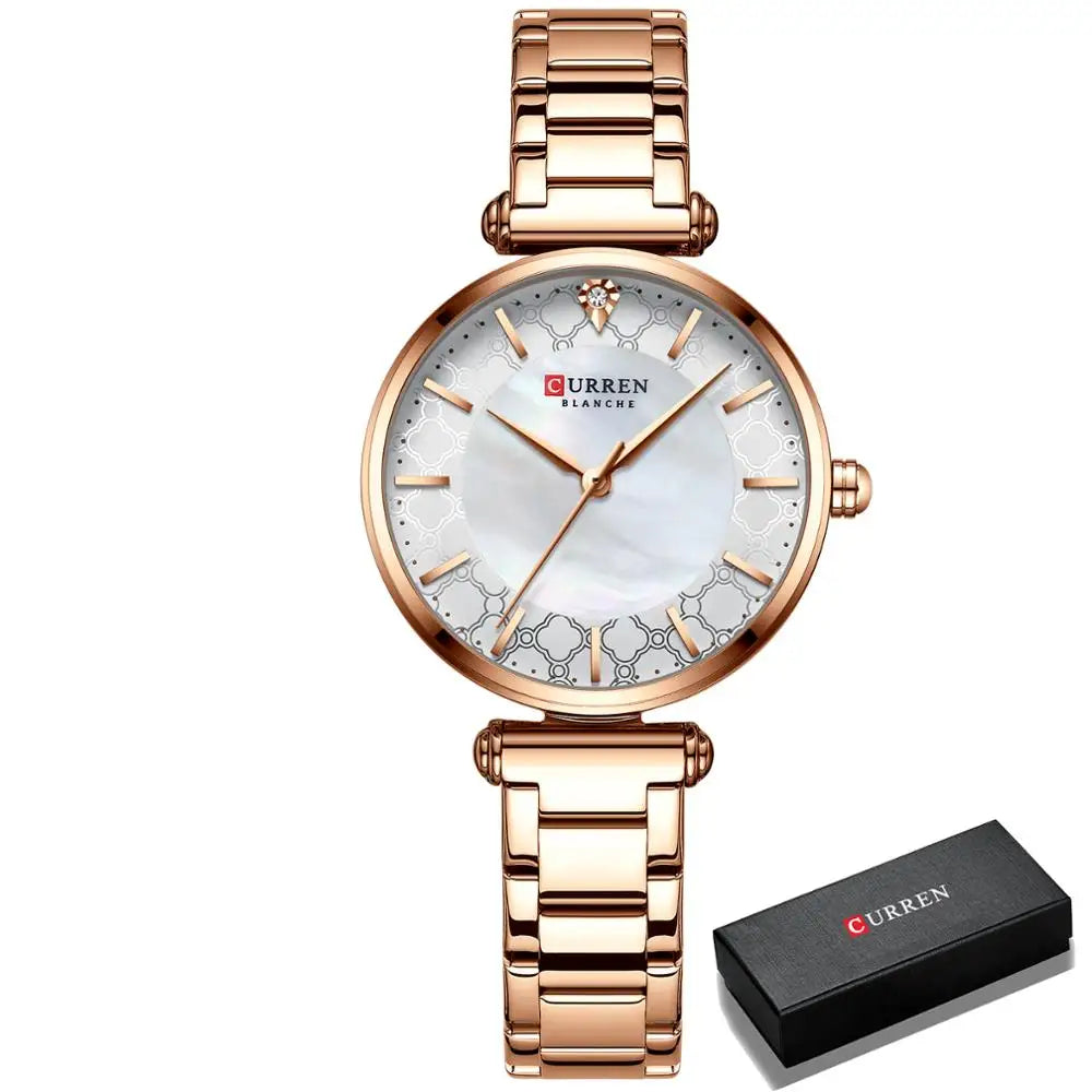 Women Watch CURREN Quartz Wristwatch with Stainless Steel Simple Female Clock