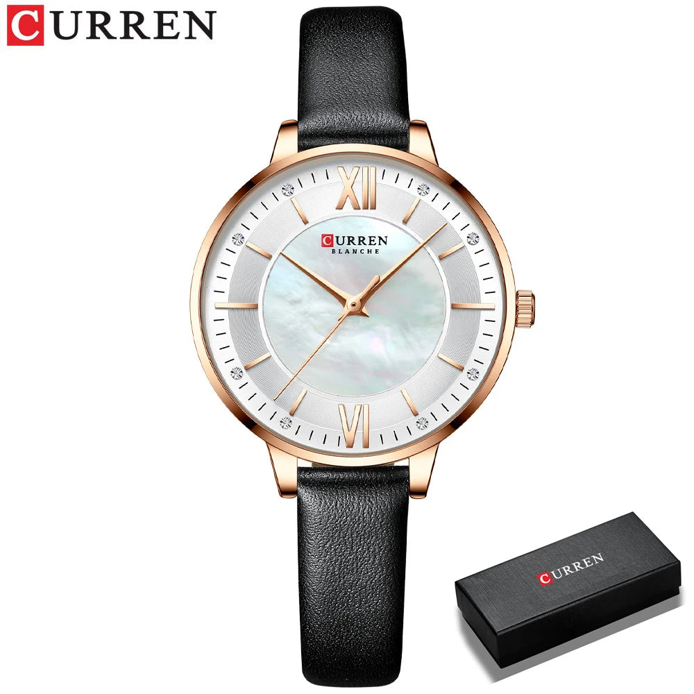 Women Watches CURREN Lux Elegant Ladies Wristwatch with Leather Bracelet Royal Blue Часы Женские