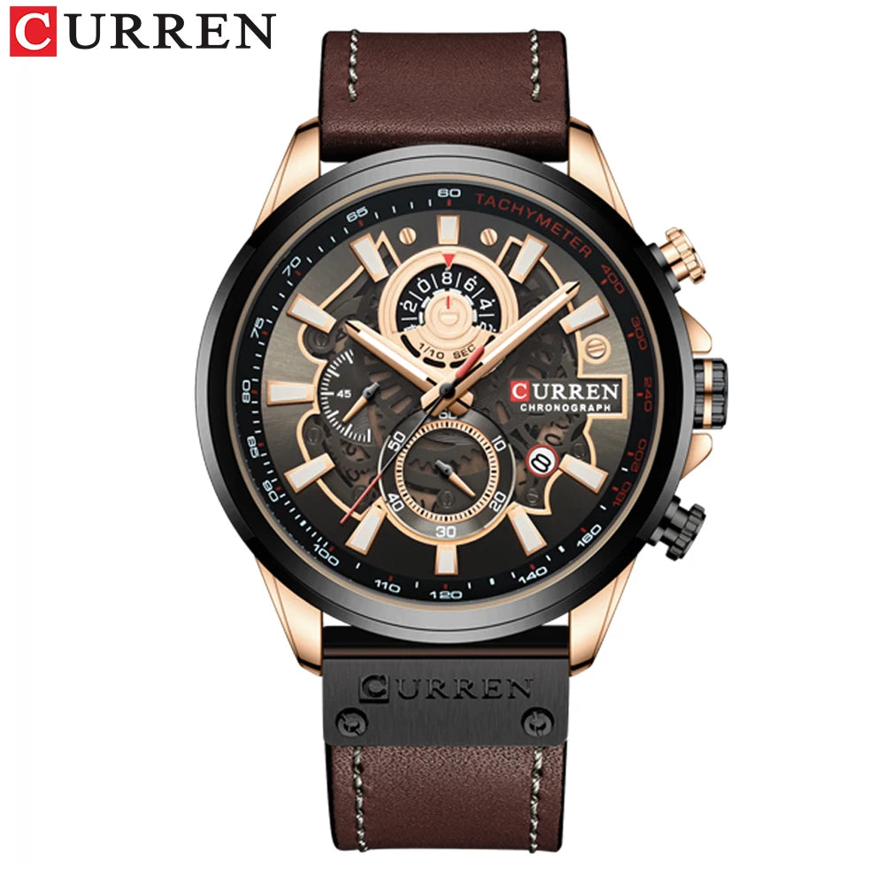 Men Watches CURREN Chronograph Genuine Leather Waterproof Wristwatches Relogio Masculino, Armbanduhren