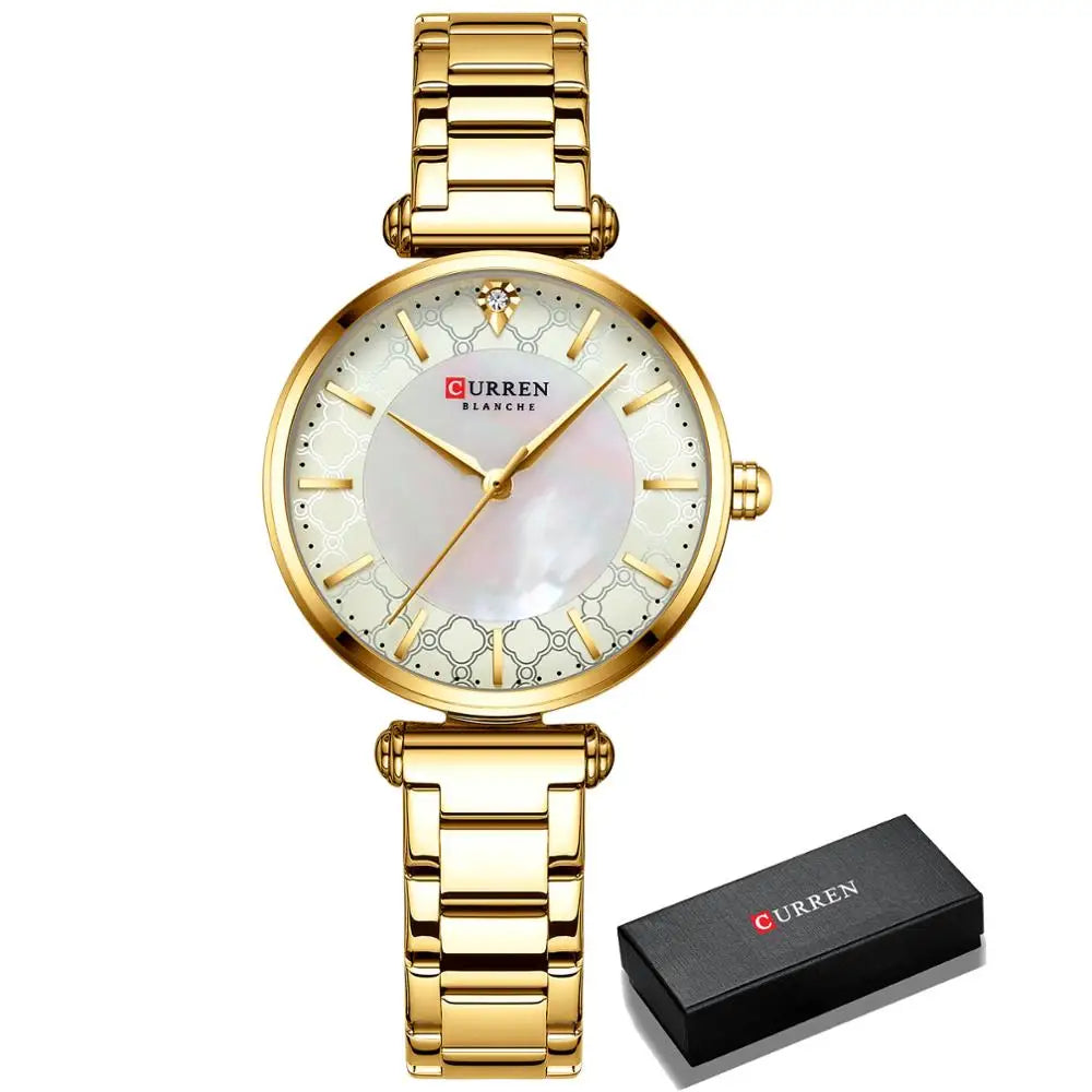 Women Watch CURREN Quartz Wristwatch with Stainless Steel Simple Female Clock