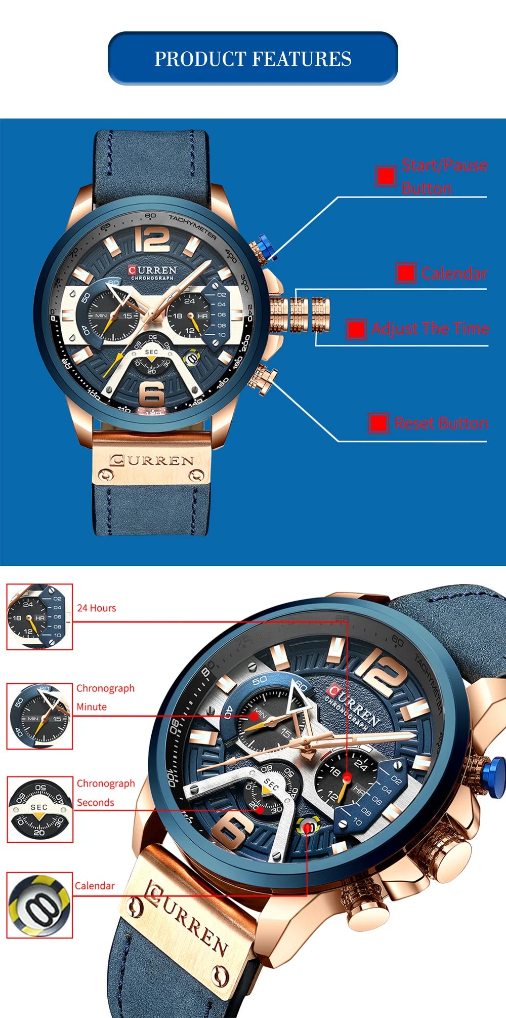 Men Watches CURREN Wristwatch Leather Quartz Watch erkek saat Curren 8329