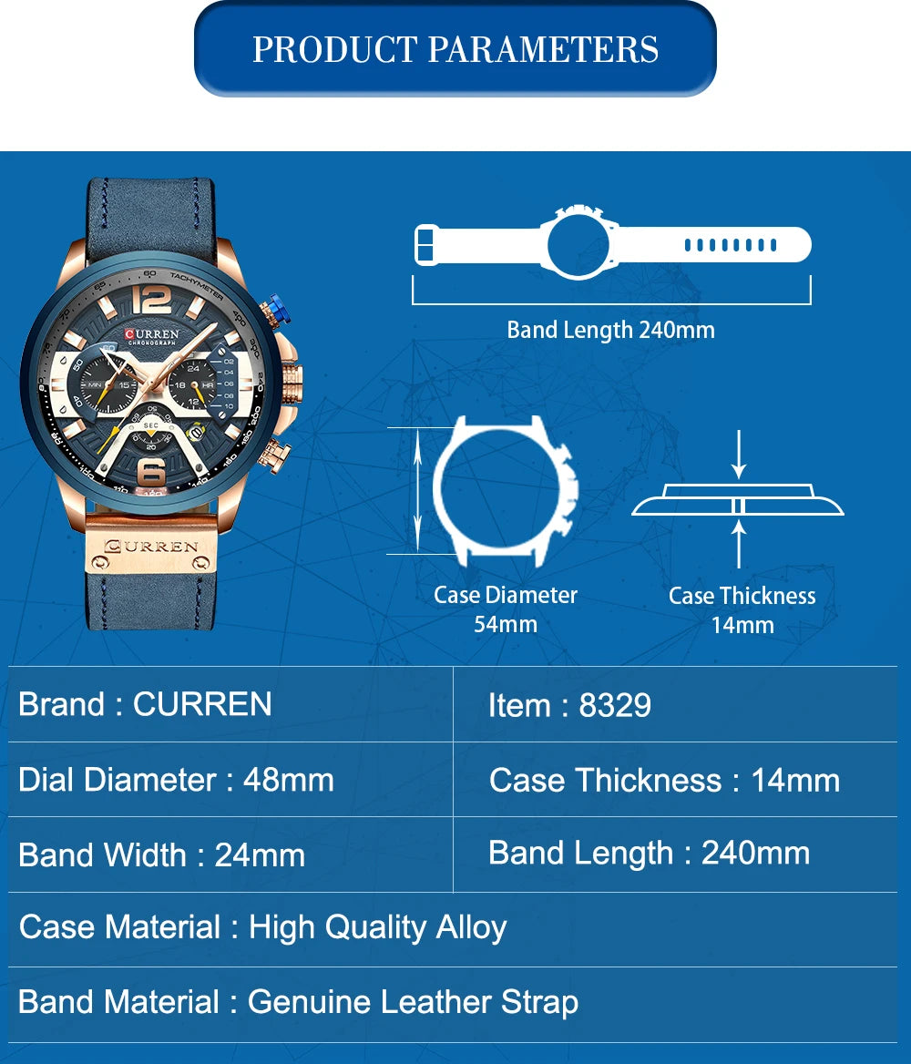 Men Watches CURREN Wristwatch Leather Quartz Watch erkek saat Curren 8329