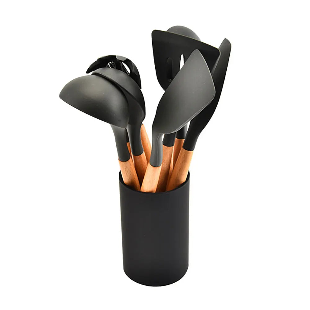 Cutlery, Silverware, Flatware, or Tableware (One Pcs Prices) Silicone Cooking Utensils With Wooden Handle Non-Sticky