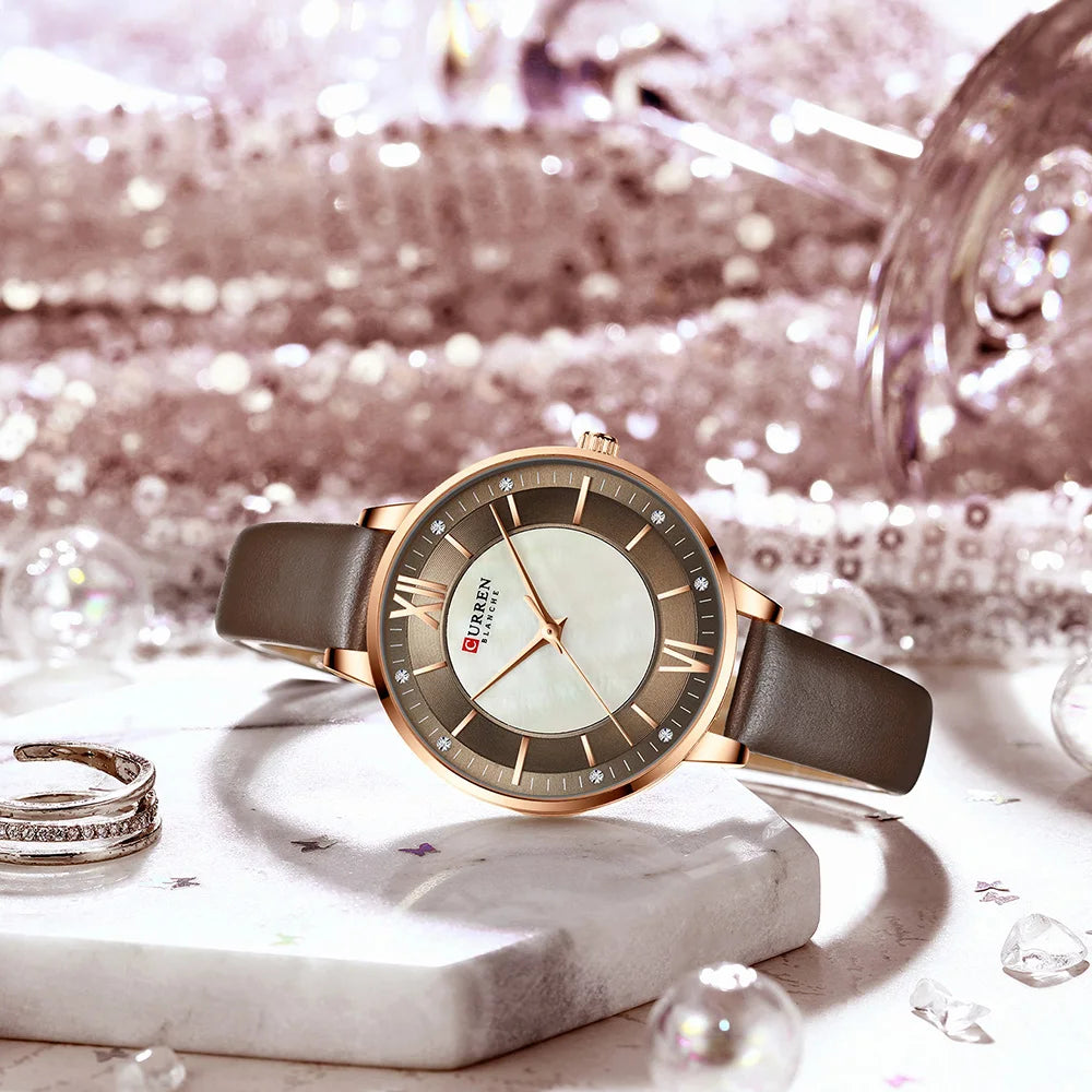 Women Watches CURREN Lux Elegant Ladies Wristwatch with Leather Bracelet Royal Blue Часы Женские
