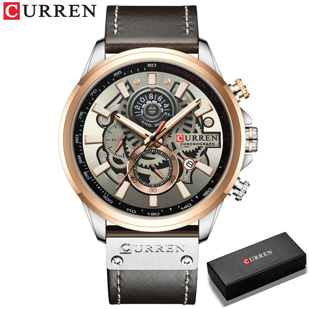 Men Watches CURREN Chronograph Genuine Leather Waterproof Wristwatches Relogio Masculino, Armbanduhren