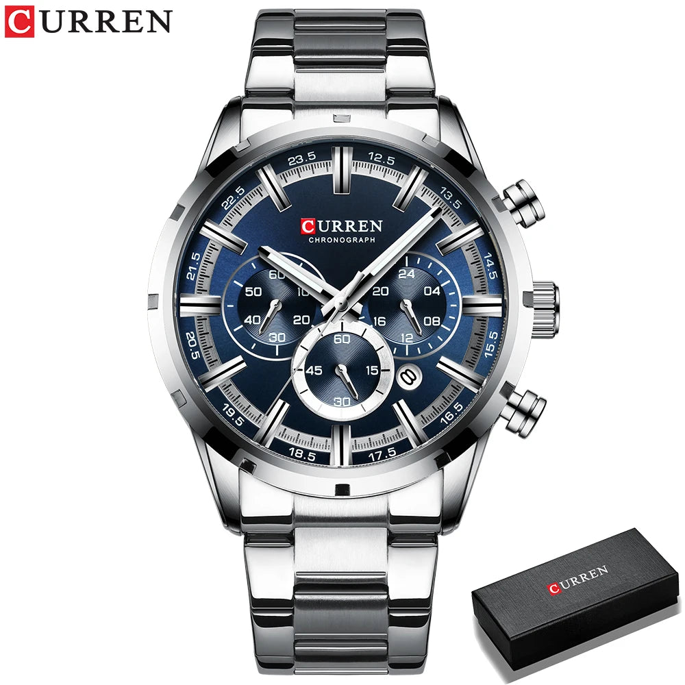 Men Quartz Watches Curren Stainless Steel Waterproof Men Wristwatches