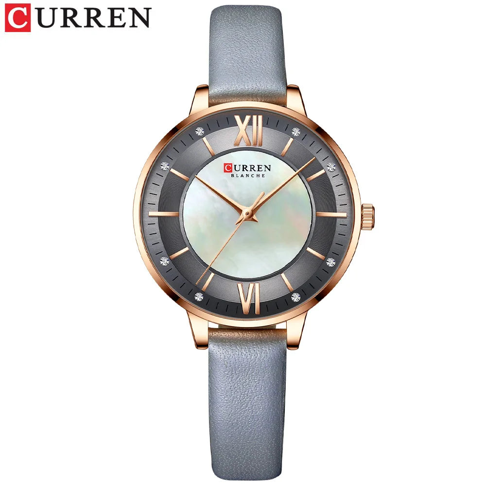 Women Watches CURREN Lux Elegant Ladies Wristwatch with Leather Bracelet Royal Blue Часы Женские