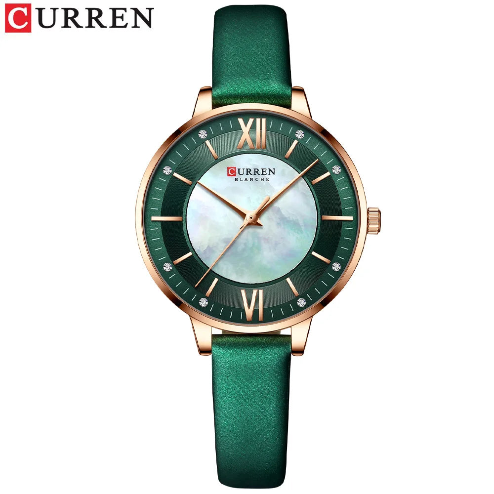 Women Watches CURREN Lux Elegant Ladies Wristwatch with Leather Bracelet Royal Blue Часы Женские