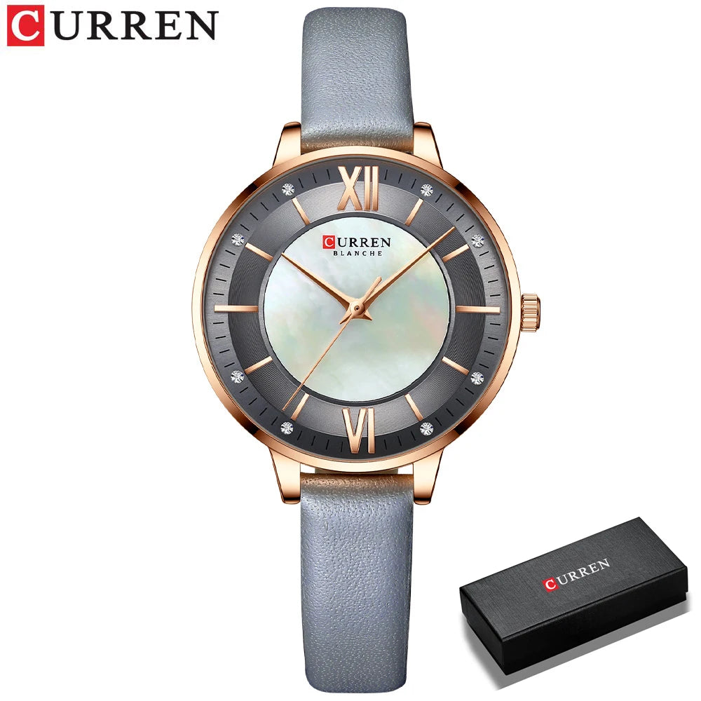 Women Watches CURREN Lux Elegant Ladies Wristwatch with Leather Bracelet Royal Blue Часы Женские
