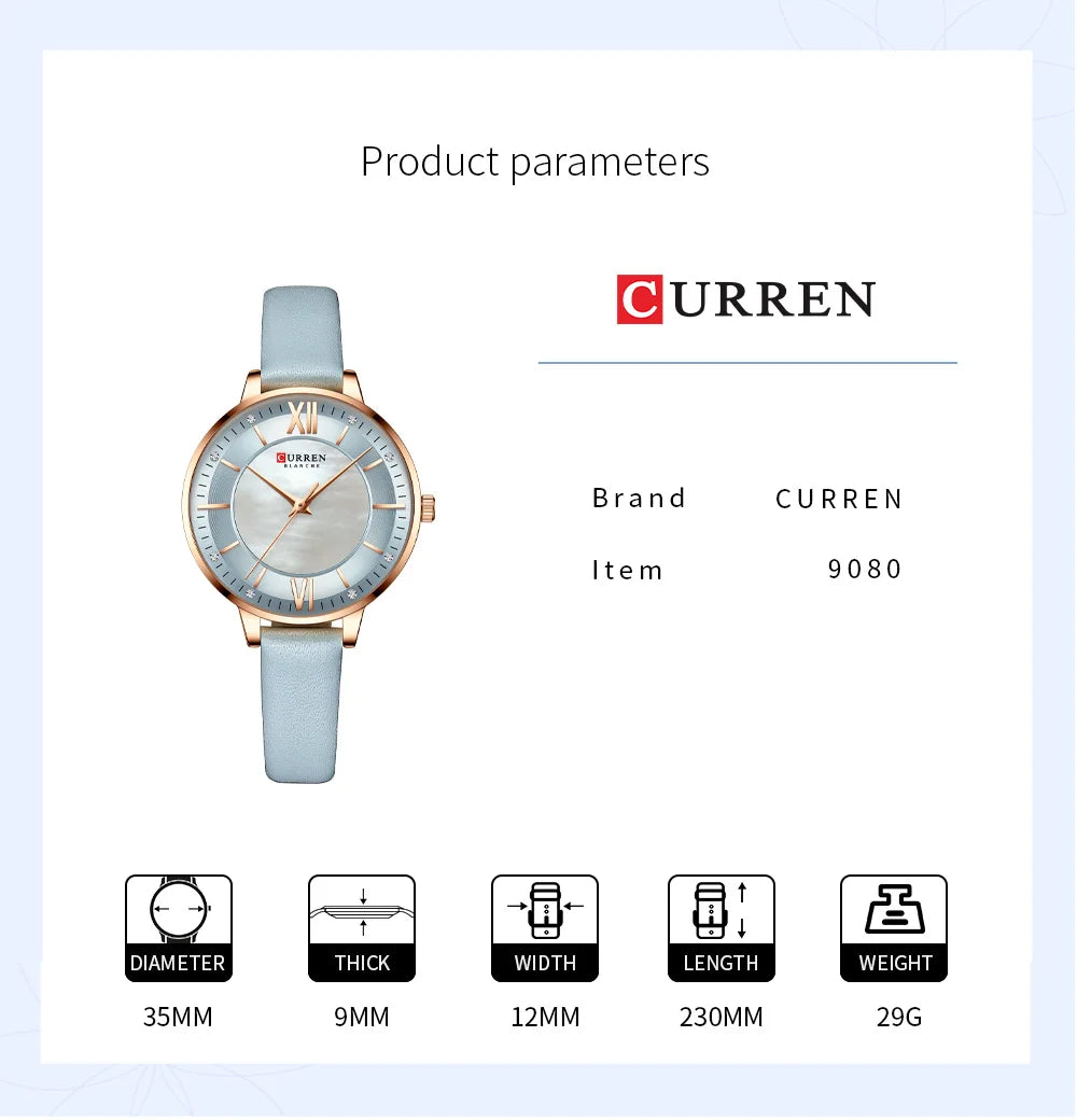 Women Watches CURREN Lux Elegant Ladies Wristwatch with Leather Bracelet Royal Blue Часы Женские
