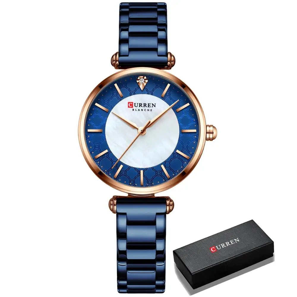 Women Watch CURREN Quartz Wristwatch with Stainless Steel Simple Female Clock