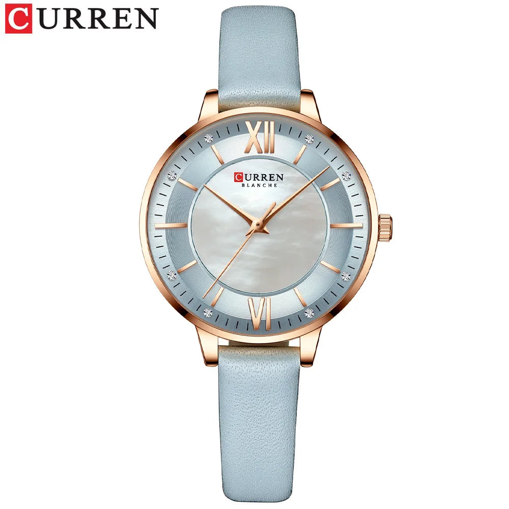 Women Watches CURREN Lux Elegant Ladies Wristwatch with Leather Bracelet Royal Blue Часы Женские