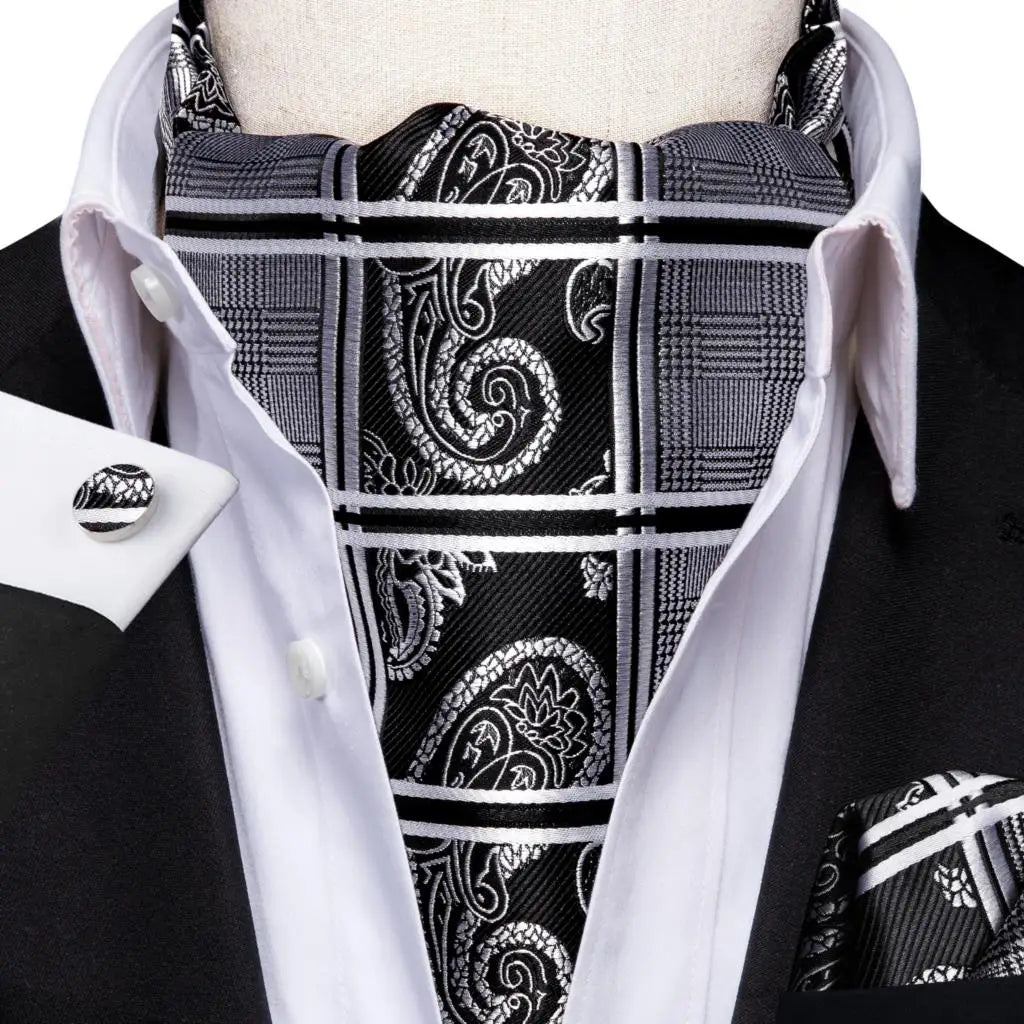 Men's Ascot Pocket Square Cufflinks Set Hi-Tie Silk Jacquard Floral Paisley Cravat Tie Male Formal Wedding Prom