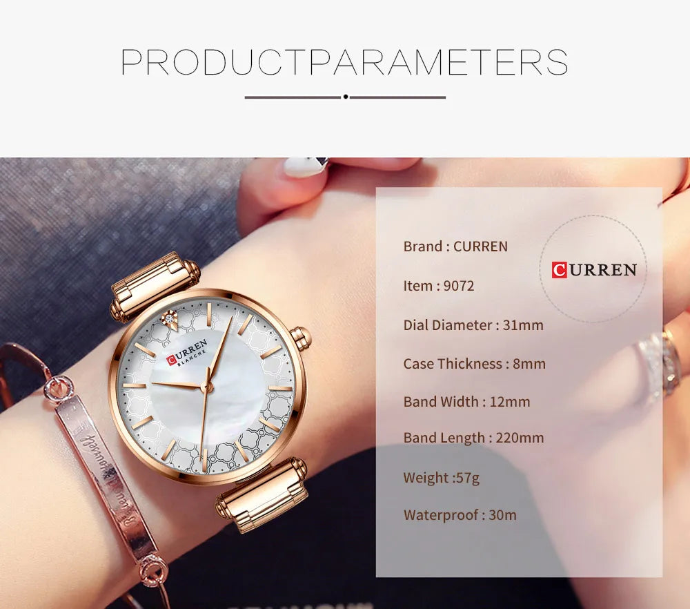 Women Watch CURREN Quartz Wristwatch with Stainless Steel Simple Female Clock
