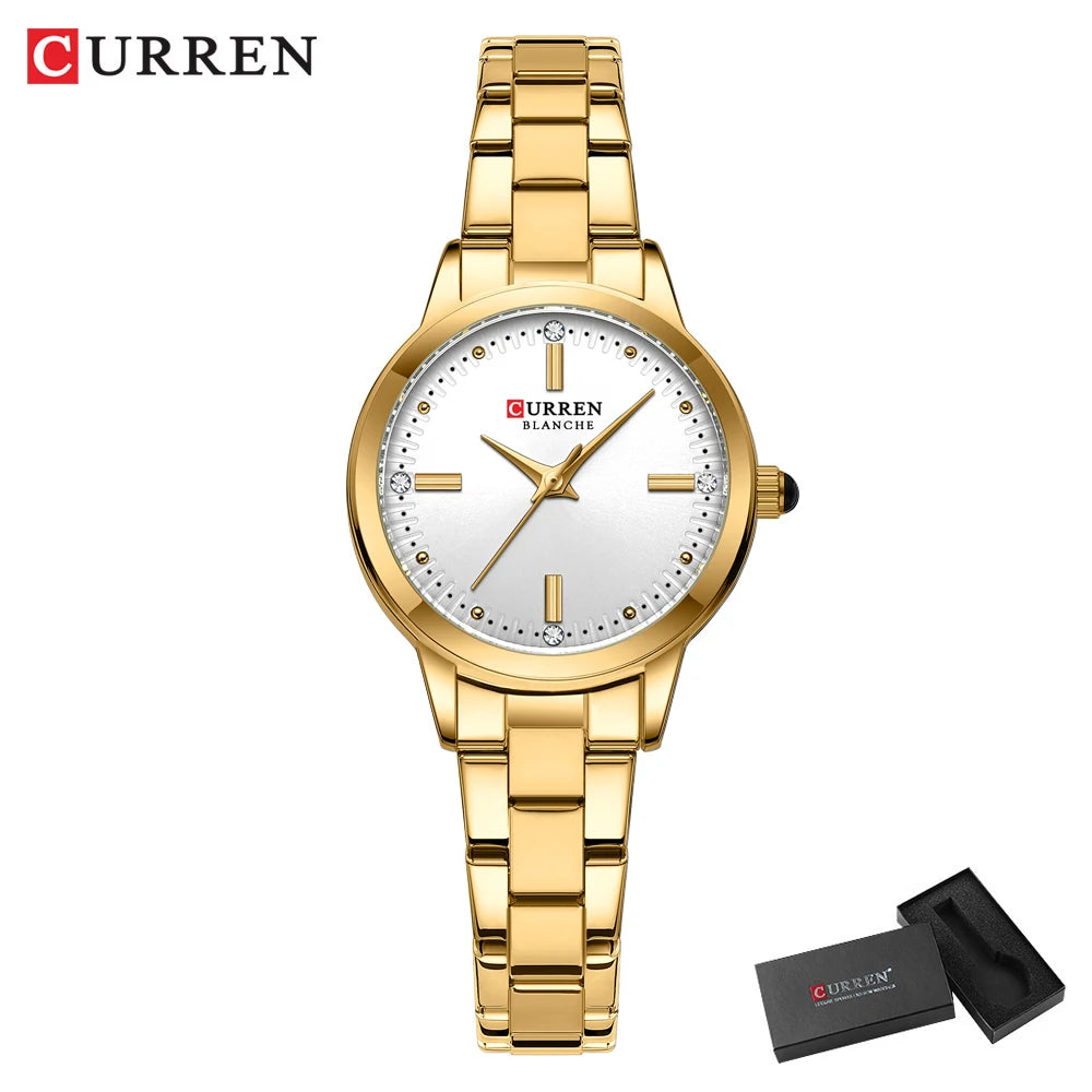 Women Watches CURREN Round Dial Quartz Watches with Stainless Steel Bracelet Wristwatches