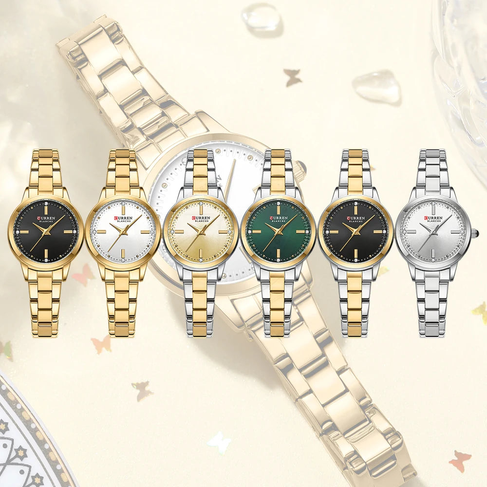 Women Watches CURREN Round Dial Quartz Watches with Stainless Steel Bracelet Wristwatches