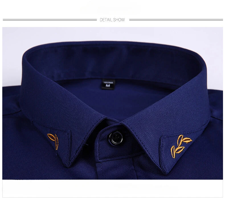 Men's Shirt Long-sleeved Lite Embroidered Business Shirt Classic Slim Formal Male Brand Dress
