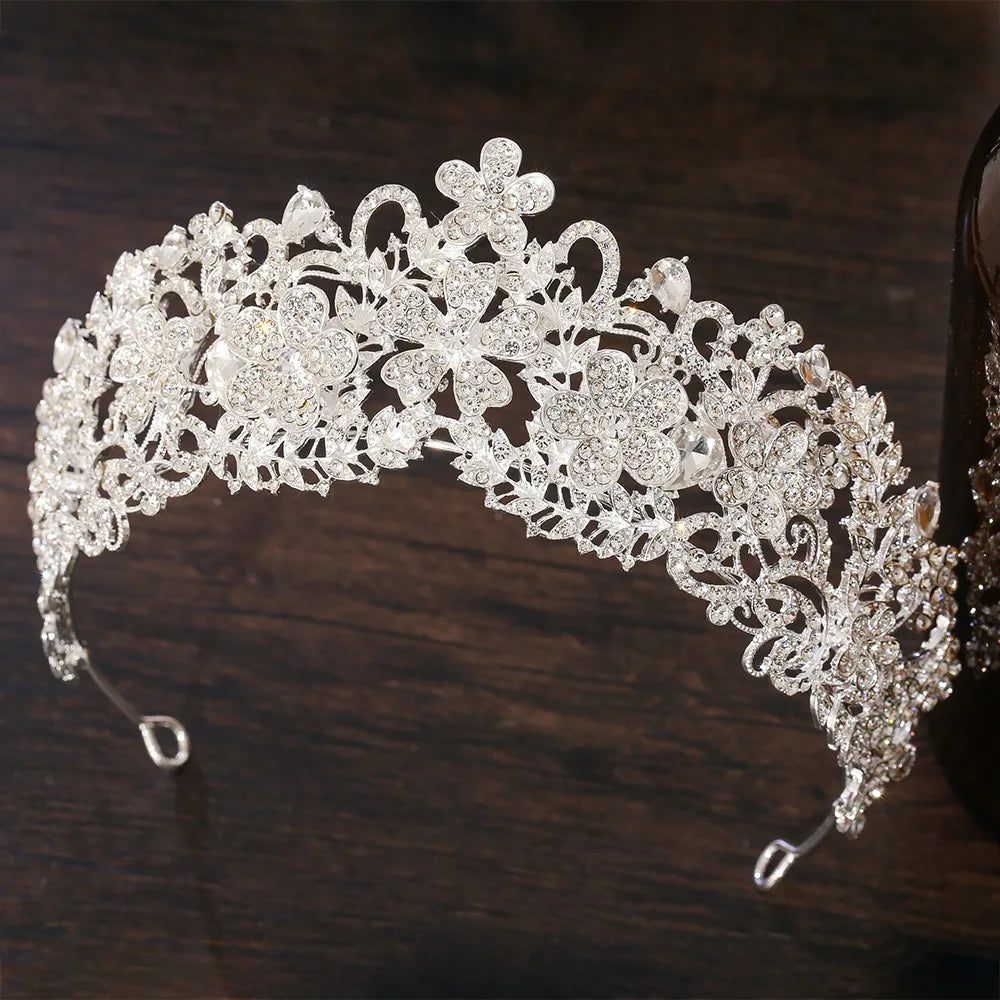KMVEXO Vintage Baroque Fairy Crowns Bridle Crown Geometric Crystal Elf Tiaras for Women Wedding Costume Flower Design