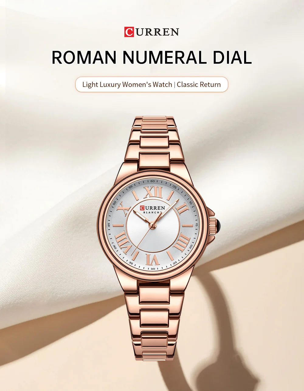 Women Watch CURREN Wristwatches Thin Quartz Watch with Luminous Hands Stainless Steel Bracelet