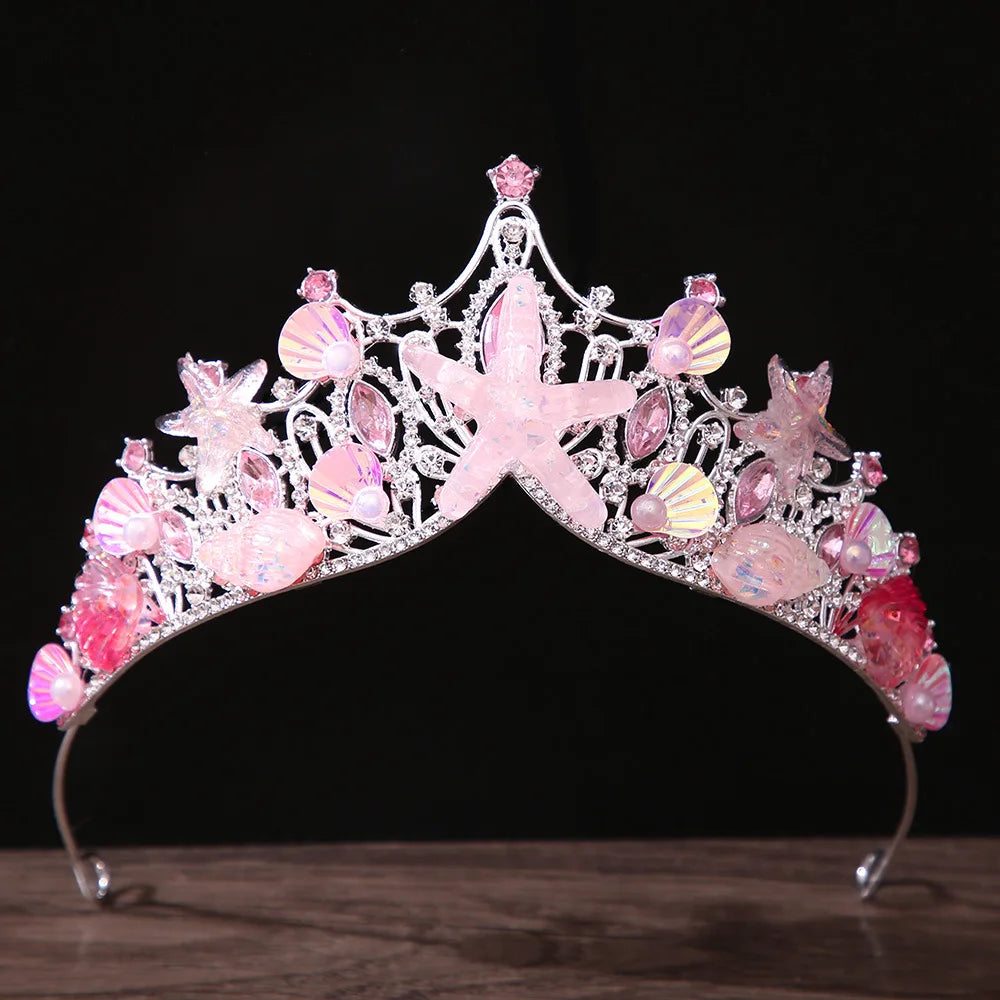 KMVEXO Mermaid Fish Crowns Ocean Style Costume Seashell Starfish Tiaras for Girls Fairy and Bridle Crown