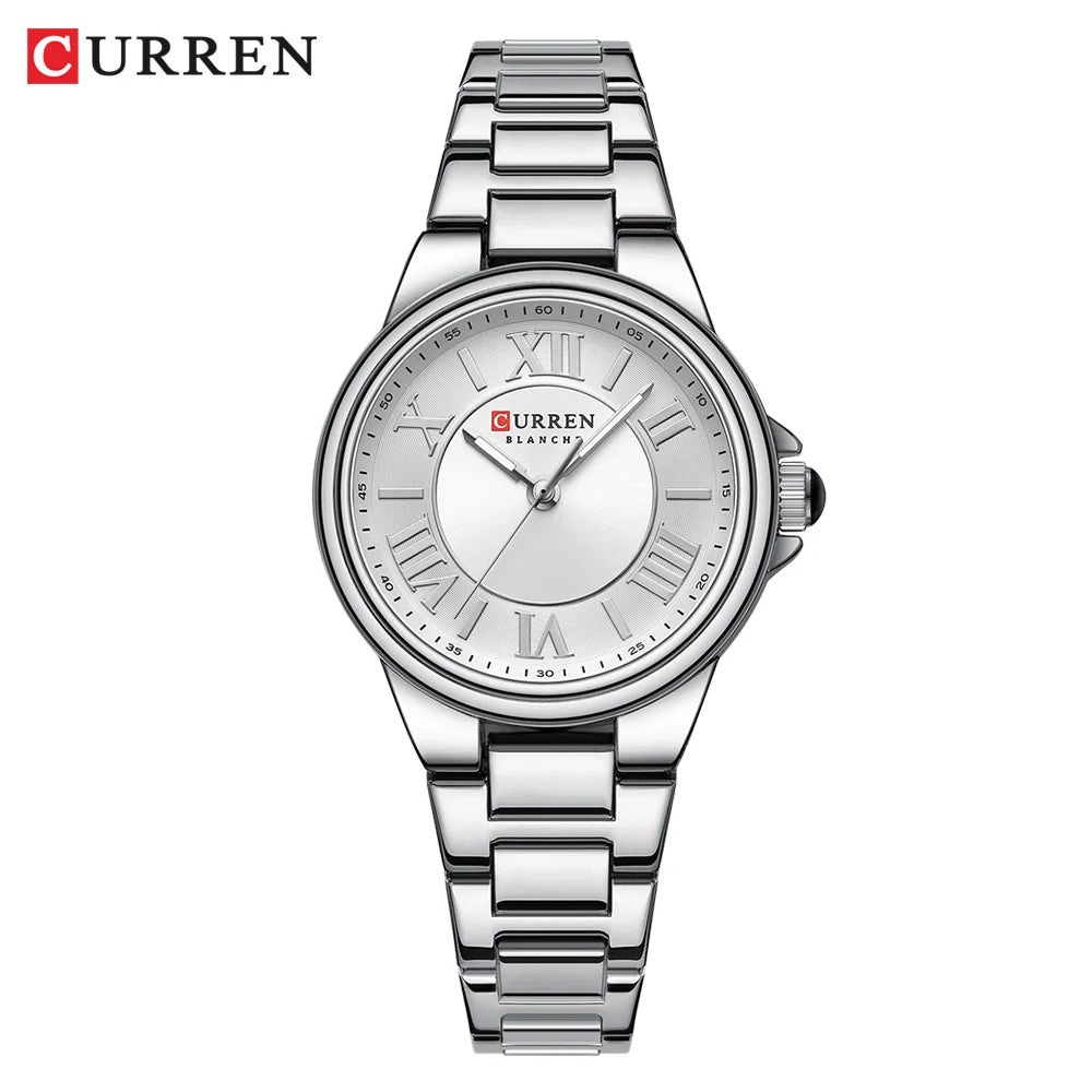 Women Watch CURREN Wristwatches Thin Quartz Watch with Luminous Hands Stainless Steel Bracelet
