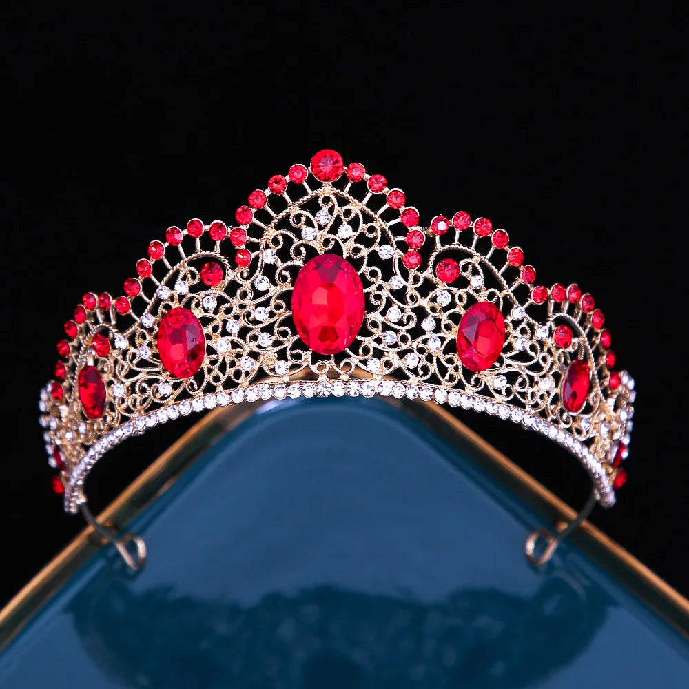 KMVEXO Vintage Baroque Fairy Crowns Bridle Crown Geometric Crystal Elf Tiaras for Women Wedding Costume