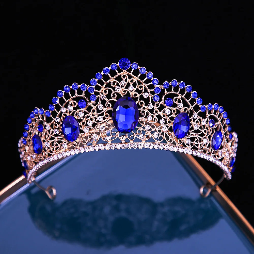 KMVEXO Vintage Baroque Fairy Crowns Bridle Crown Geometric Crystal Elf Tiaras for Women Wedding Costume