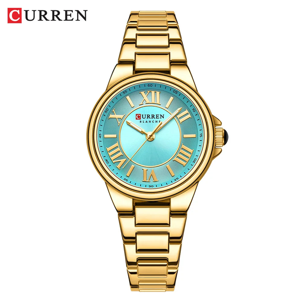 Women Watch CURREN Wristwatches Thin Quartz Watch with Luminous Hands Stainless Steel Bracelet