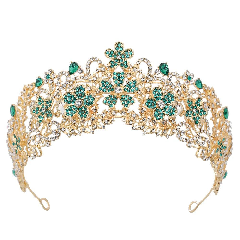 KMVEXO Vintage Baroque Fairy Crowns Bridle Crown Geometric Crystal Elf Tiaras for Women Wedding Costume Flower Design