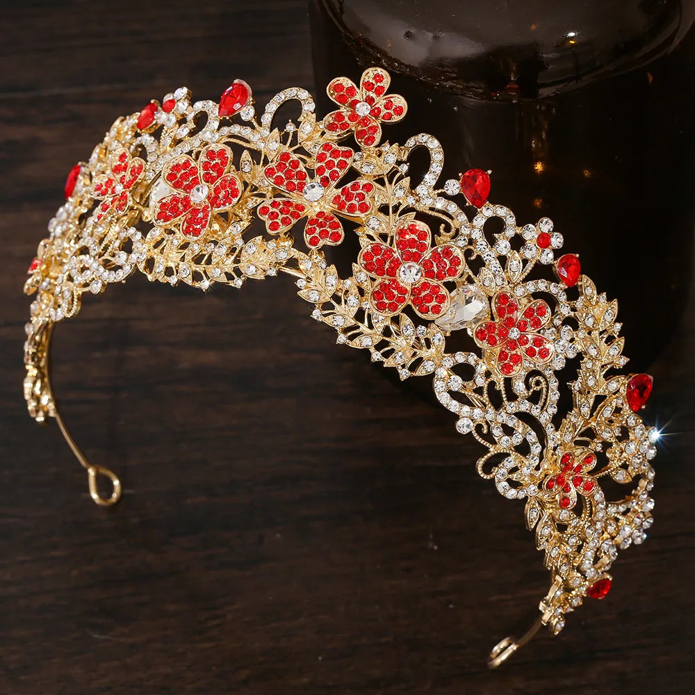 KMVEXO Vintage Baroque Fairy Crowns Bridle Crown Geometric Crystal Elf Tiaras for Women Wedding Costume Flower Design