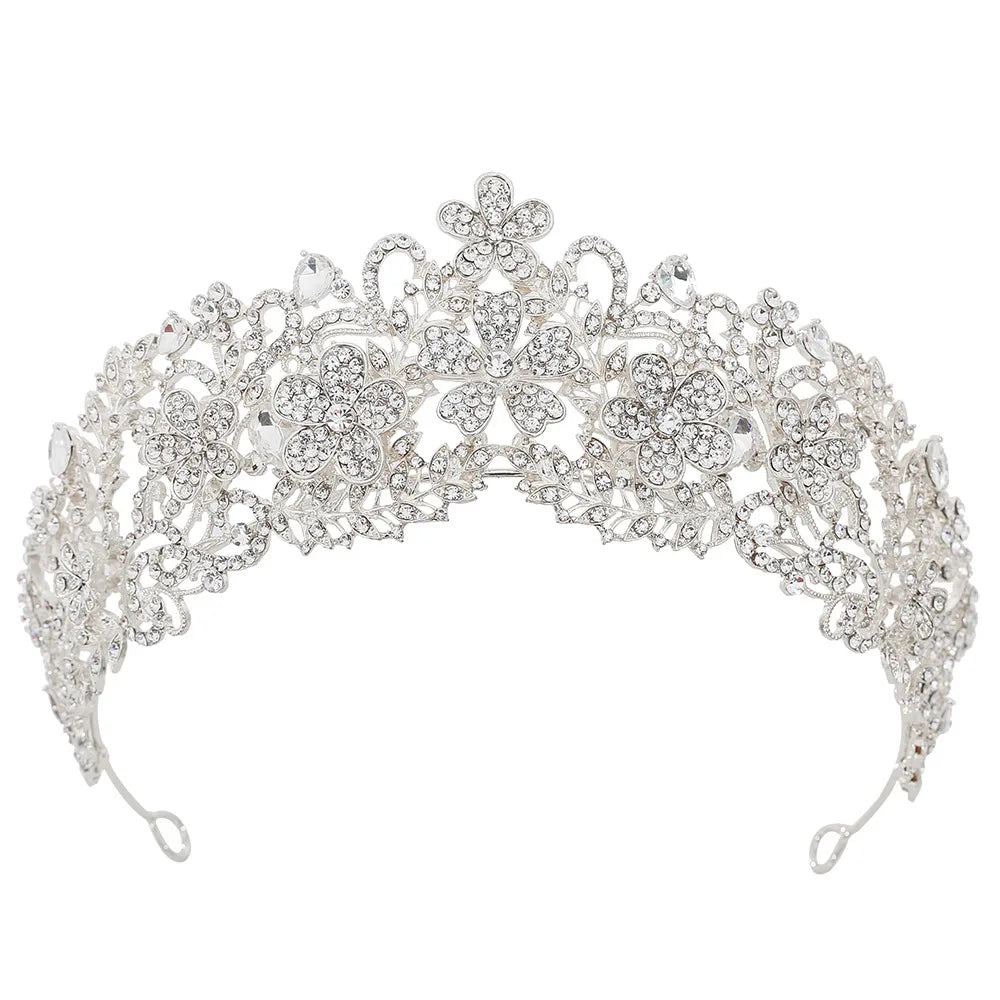 KMVEXO Vintage Baroque Fairy Crowns Bridle Crown Geometric Crystal Elf Tiaras for Women Wedding Costume Flower Design