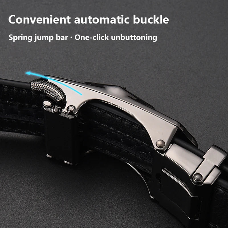 Men Genuine Leather Belt Metal Rotatable Buckle Adjustable Leather Belt