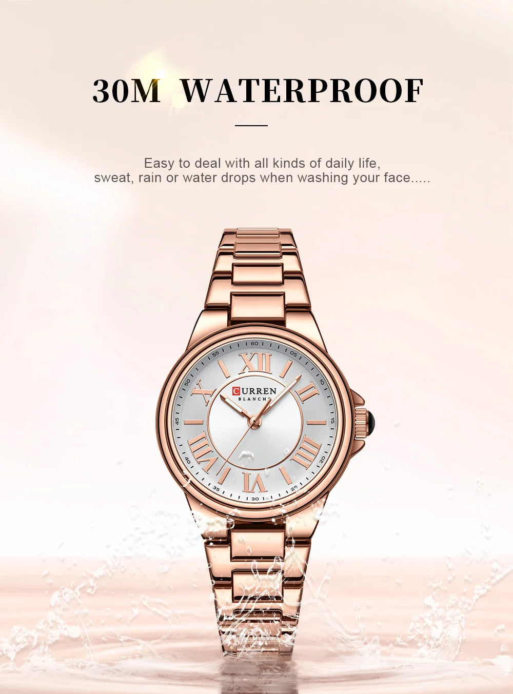Women Watch CURREN Wristwatches Thin Quartz Watch with Luminous Hands Stainless Steel Bracelet