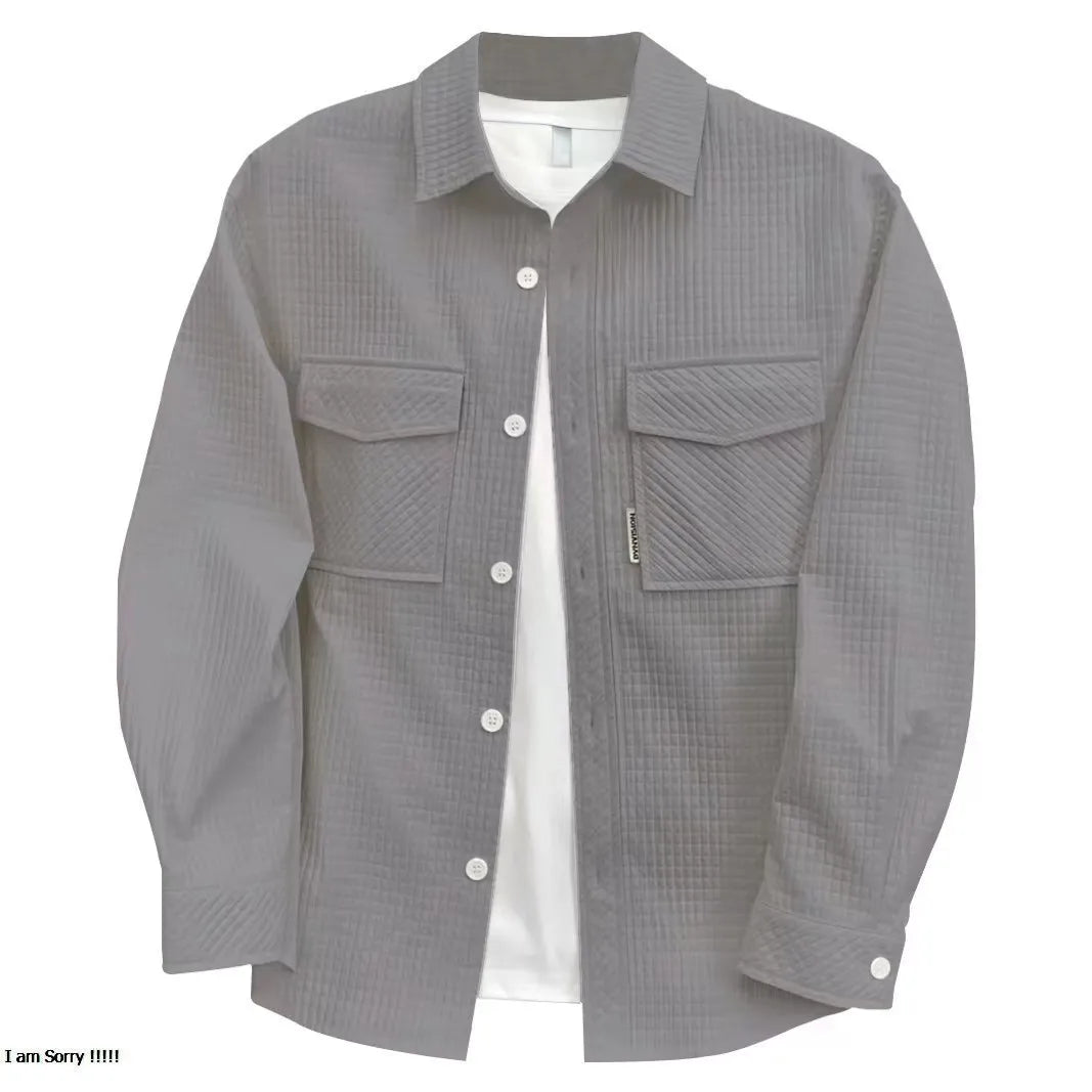 Spring and autumn Shirt men Waffle long-sleeved cargo casual shirt loose thin coat